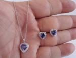  925 STERLING SILVER NECKLACE PENDANT & EARRING LAB CREATED  DIAMOND/TANZANITE