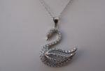  925 STERLING SILVER SWAN LADIES NECKLACE  PENDANT 3 CT LAB CREATED DIAMONDS