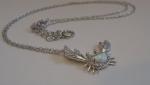  925 STERLING SILVER CRAB NECKLACE PENDANT W/ .75ct  OPAL / LAB DIAMONDS/18''