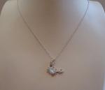  925 STERLING SILVER CRAB NECKLACE PENDANT W/ .75ct  OPAL / LAB DIAMONDS/18''