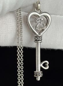 Jane Seymour Sterling Silver Black White Diamond Open Heart Key Pendant Necklace
