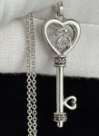 Jane Seymour Sterling Silver Black White Diamond Open Heart Key Pendant Necklace