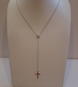 925 STERLING SILVER SINGLE STONE W/ DROP CROSS NECKLACE PENDANT W/ LAB DIAMONDS