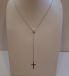 925 STERLING SILVER SINGLE STONE W/ DROP CROSS NECKLACE PENDANT W/ LAB DIAMONDS