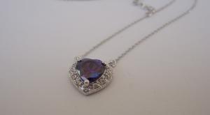 STERLING SILVER HEART NECKLACE  PENDANT 3.50 CT LAB CREATED TANZANITE & DIAMOND