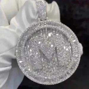 3.30Ct Baguette Cut Moissanite Customize Letter Pendant 925 Sterling Silver