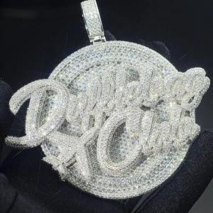 5Ct Lab Created Diamond Round Men Customize Letter Pendant 14K White Gold Plated