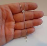 925 STERLING SILVER SINGLE STONE W/ DROP CROSS NECKLACE PENDANT W/ LAB DIAMONDS