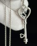 Jane Seymour Sterling Silver Black White Diamond Open Heart Key Pendant Necklace
