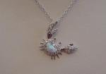  925 STERLING SILVER CRAB NECKLACE PENDANT W/ .75ct  OPAL / LAB DIAMONDS/18''