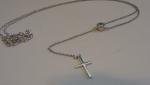 925 STERLING SILVER SINGLE STONE W/ DROP CROSS NECKLACE PENDANT W/ LAB DIAMONDS