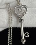 Jane Seymour Sterling Silver Black White Diamond Open Heart Key Pendant Necklace