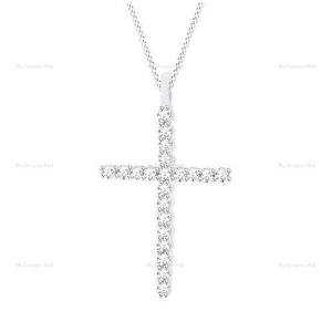 Elegant 1/4ct Natural Round Diamond Cross Pendant Necklace Sterling Silver 18"