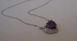 STERLING SILVER HEART NECKLACE  PENDANT 3.50 CT LAB CREATED TANZANITE & DIAMOND