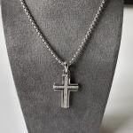 David Yurman 925 Silver Cross Pendant w/ Diamond 3 mm Chain 21"