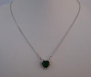  925 STERLING SILVER HEART NECKLACE PENDANT 3.50 CT LAB CREATED EMERALD/DIAMOND