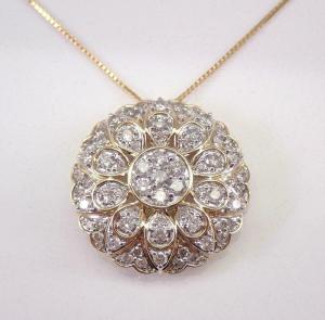 14K Yellow Gold Finish 2.00Ct Round Cut VVS/ D Diamond Cluster Pendant Necklace