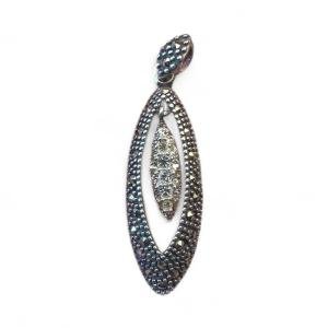 Sterling Silver Pendant With Blackish, Silver Stones And Diamonds