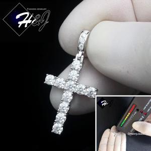 MEN SOLID 925 STERLING SILVER ICY MOISSANITE 3D 1 ROW TENNIS CROSS PENDANT*MP494