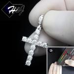MEN SOLID 925 STERLING SILVER ICY MOISSANITE 3D 1 ROW TENNIS CROSS PENDANT*MP494