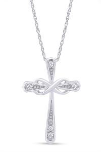 Real Diamond Infinity Cross Pendant Necklace 14K White Gold Plated Sterling 18"