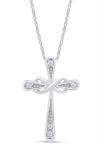 Real Diamond Infinity Cross Pendant Necklace 14K White Gold Plated Sterling 18"