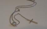 925 STERLING SILVER SINGLE STONE W/ DROP CROSS NECKLACE PENDANT W/ LAB DIAMONDS