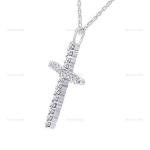 Elegant 1/4ct Natural Round Diamond Cross Pendant Necklace Sterling Silver 18"
