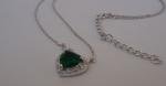  925 STERLING SILVER HEART NECKLACE PENDANT 3.50 CT LAB CREATED EMERALD/DIAMOND