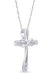 Real Diamond Infinity Cross Pendant Necklace 14K White Gold Plated Sterling 18"