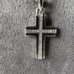 David Yurman 925 Silver Cross Pendant w/ Diamond 3 mm Chain 21"