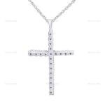 Elegant 1/4ct Natural Round Diamond Cross Pendant Necklace Sterling Silver 18"