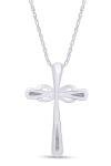 Real Diamond Infinity Cross Pendant Necklace 14K White Gold Plated Sterling 18"