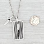 New Cross Dog Tag Pendant Necklace Black Diamonds Sterling Silver 21.5"