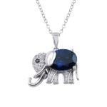 ELEPHANT NECKLACE PENDANT W/ LAB CREATED SAPPHIRE  & DIAMONDS/ STERLING SILVER