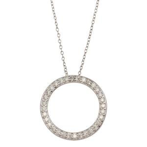 CIRCLE NECKLACE PENDANT W/ LAB DIAMONDS/ 925 STERLING SILVER / 18'' CHAIN