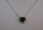  925 STERLING SILVER HEART NECKLACE PENDANT 3.50 CT LAB CREATED EMERALD/DIAMOND