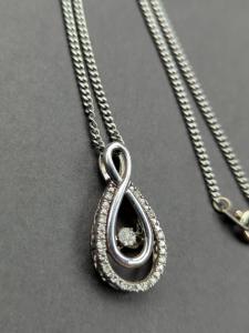 Sterling Silver INFINITY PENDANT  Necklace DIAMOND 925 Fillegree 17” GOC Stamp