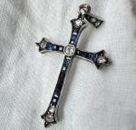 Antique Large Cross Diamond Silver Christian Pendant Religious