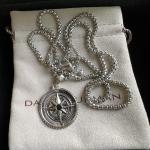 David Yurman 3MM Sterling Silver Maritime Compass Amulet Pendant Necklace 60CM