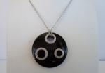 925 STERLING SILVER  DESIGNERS PENDANT NECKLACE 1 ct LAB CREATED DIAMOND / ONYX