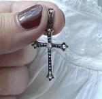 Antique Large Cross Diamond Silver Christian Pendant Religious
