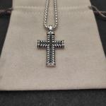 PerfectDavidYurmanSterling Silver White Diamond Large Chevron Cross 23" Necklace