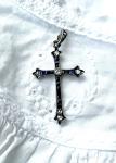 Antique Large Cross Diamond Silver Christian Pendant Religious