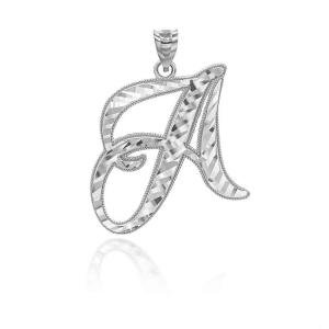 .925 Sterling Silver Cursive Diamond Cut Letter "A-Z" Initial Pendant Necklace