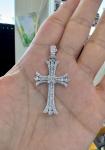 Round Cut Simulated Diamond Fancy Men's Cross Pendant In 14k White Gold Plated