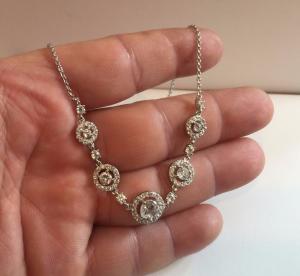  925  SILVER SILVER CLEAR CIRCLES PENDANT NECKLACE W/ 5.50 CT LAB DIAMONDS