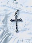 Antique Large Cross Diamond Silver Christian Pendant Religious