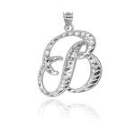 .925 Sterling Silver Cursive Diamond Cut Letter "A-Z" Initial Pendant Necklace