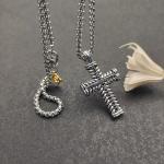 PerfectDavidYurmanSterling Silver White Diamond Large Chevron Cross 23" Necklace